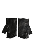 Black Embellished Wrist Length Fingerless Gloves