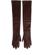 Brown Genuine Leather Long Elbow Length Gloves