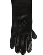 Black Genuine Leather Embossed DG Logo Gloves