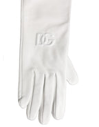 White Genuine Leather Embossed DG Logo Gloves