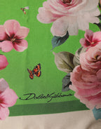 Green Floral Print Silk Square Foulard Scarf