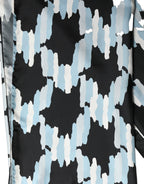 Black Blue Abstract Silk Shawl Stole Scarf
