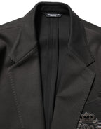 Black Embroidered Single Breasted Men Jacket