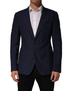 Dark Blue Flax Men Single Breasted Jacket