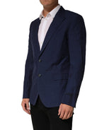Dark Blue Flax Men Single Breasted Jacket