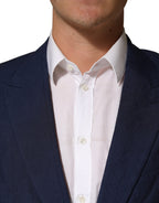 Dark Blue Flax Men Single Breasted Jacket