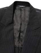 Black Pinstripe Men Single Breasted Jacket