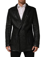 Black Lamb Leather Double Breasted Jacket