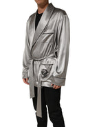 Gray Silk Satin Robe Embroidered Jacket