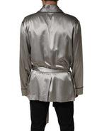 Gray Silk Satin Robe Embroidered Jacket