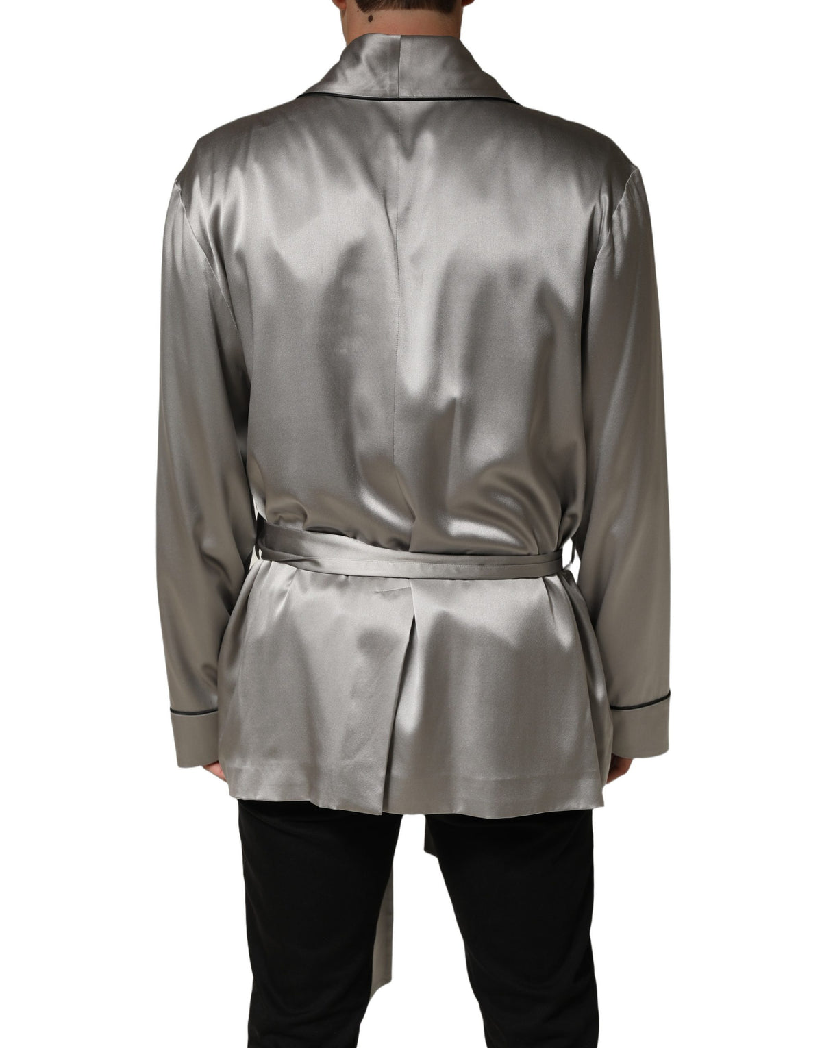 Gray Silk Satin Robe Embroidered Jacket