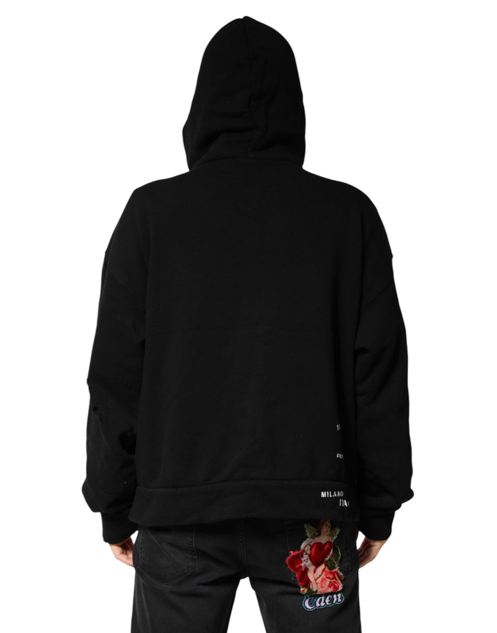 Black Cotton Printed Men Hooded Sweatshirt Sweater