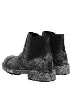 Black Gray Leather Ankle Chelsea Boots Shoes