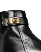 Black Leather Buckle Mid Calf Boots Men Shoes