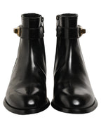 Black Leather Buckle Mid Calf Boots Men Shoes
