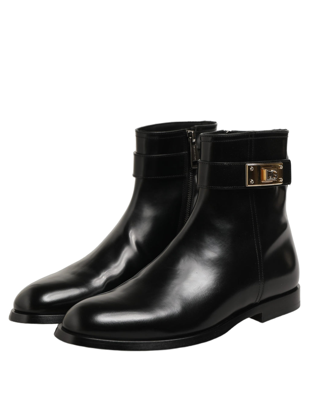 Black Leather Buckle Mid Calf Boots Men Shoes
