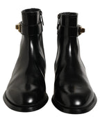 Black Leather Buckle Mid Calf Boots Shoes