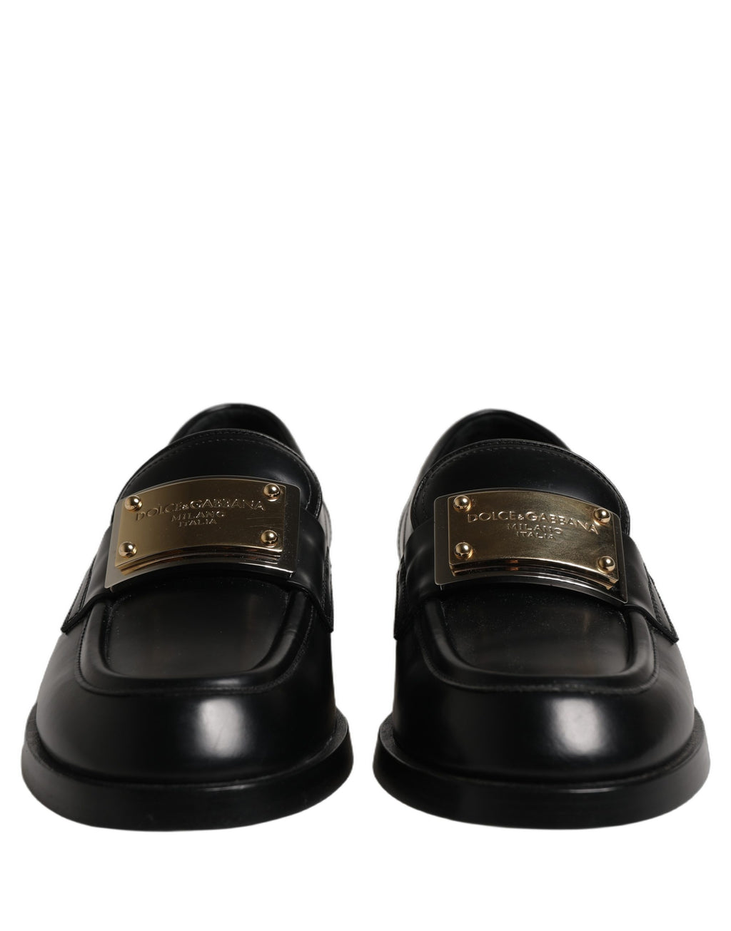 Black Leather Logo Plaque Loafers Shoes