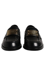 Black Leather Logo Plaque Loafers Shoes