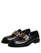 Black Leather Logo Plaque Loafers Shoes