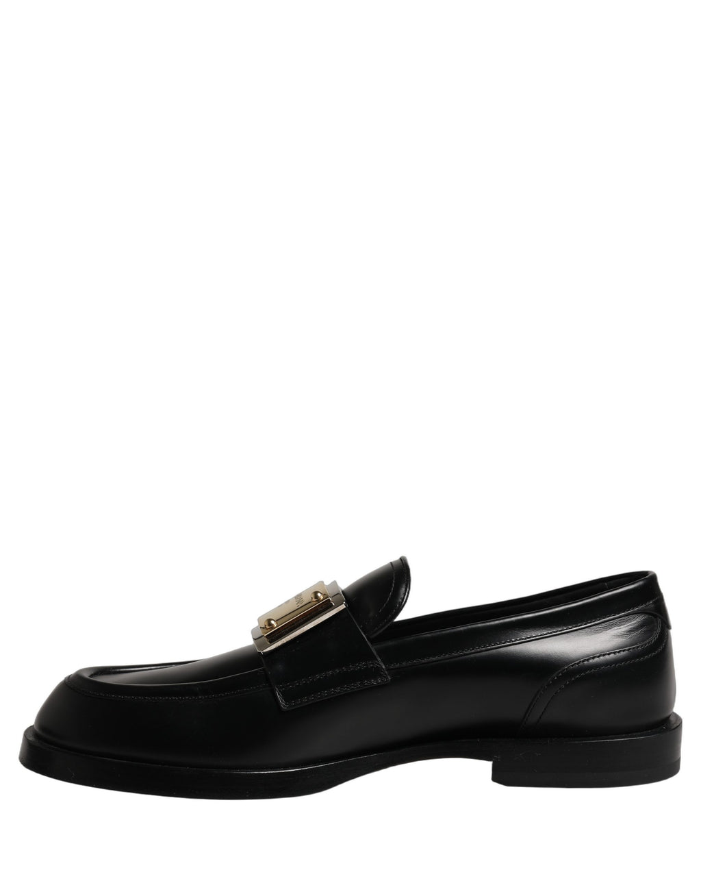 Black Leather Logo Plaque Loafers Shoes