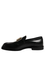 Black Leather Logo Plaque Loafers Shoes