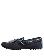 Navy Blue Suede Leather Tassel Loafers Shoes