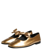 Metallic Gold Leather Flats Loafers Shoes