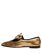 Metallic Gold Leather Flats Loafers Shoes