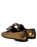 Metallic Gold Leather Flats Loafers Shoes