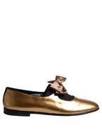 Metallic Gold Leather Flats Loafers Shoes
