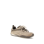 Beige Suede Leather Athletic Sneakers