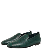 Dark Green Embossed Leather Loafers Shoes