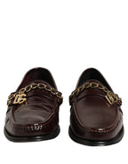 Maroon DG Chain Calfskin Leather Loafers Shoes
