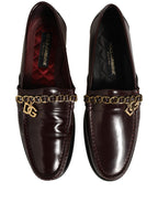 Maroon DG Chain Calfskin Leather Loafers Shoes