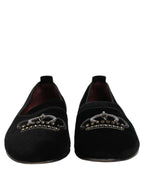 Black Crown Embellished Men Loafers Shoes