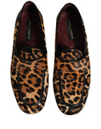 Brown Leopard Calf Hair Flats Loafers Shoes