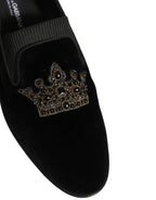 Black Crown Embellished Men Loafers Shoes