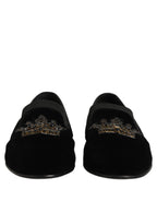 Black Crown Embellished Men Loafers Shoes