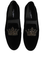Black Crown Embellished Men Loafers Shoes