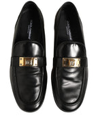 Black Leather Logo Plaque Men Loafers Shoes