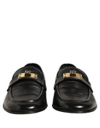Black Leather Logo Plaque Men Loafers Shoes