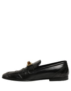 Black Leather Logo Plaque Men Loafers Shoes