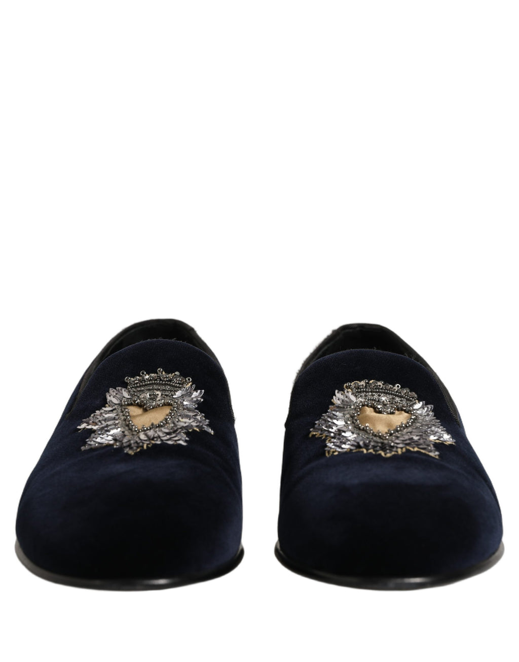 Blue Velvet Embellished Slip On Loafers Shoes