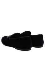 Blue Velvet Embellished Slip On Loafers Shoes