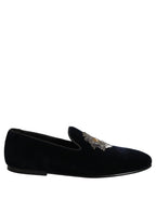 Blue Velvet Embellished Slip On Loafers Shoes