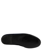 Blue Velvet Embellished Slip On Loafers Shoes