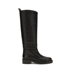 Black Calf Leather Bos Taurus Flat Boots