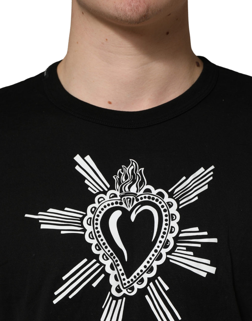 Black Sacred Heart Cotton Crew Neck T-shirt
