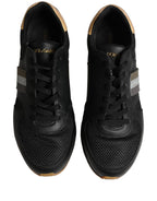 Black Gold Leather Low Top Sneakers Shoes